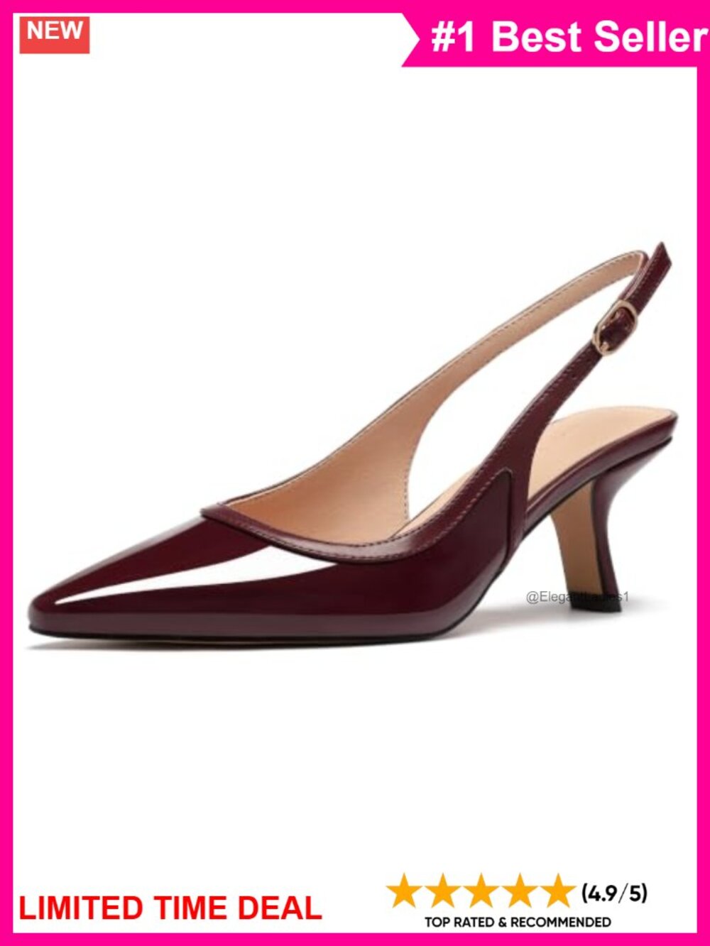 Faux Leather Slingback Kitten Heel Pumps with Cushioned Footbed